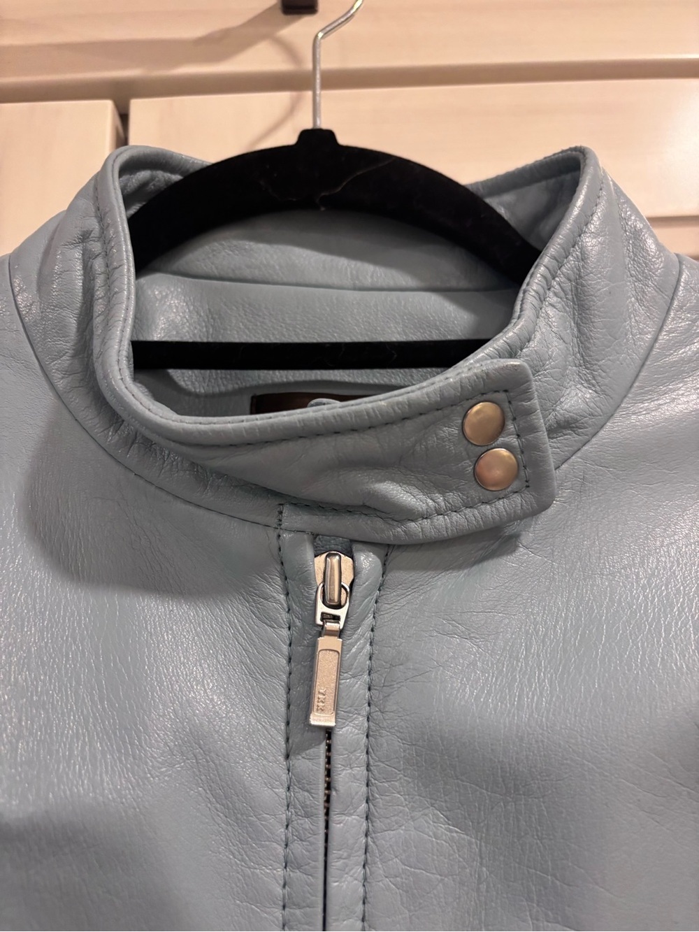 Vintage DANIER Pale Blue Genuine Leather Moto Racer Jacket Women's Lrg 3961 NEW - Picture 4 of 14